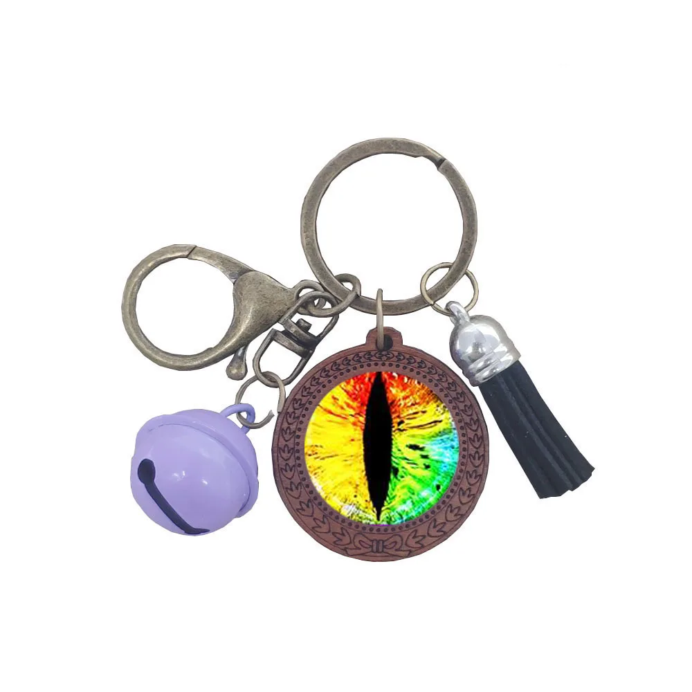 

Ancient Dark Brown Time Gem Turkey Blue Evil Eye Keychain Leather Cowhide Demon Eye Wood Bell Key Ring Party Gift