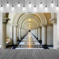 Long Corridor Palace Interior Backgrounds Golden Hallway Lamp Pillars Arch Marble Photography Backdrops Photographic Portrait