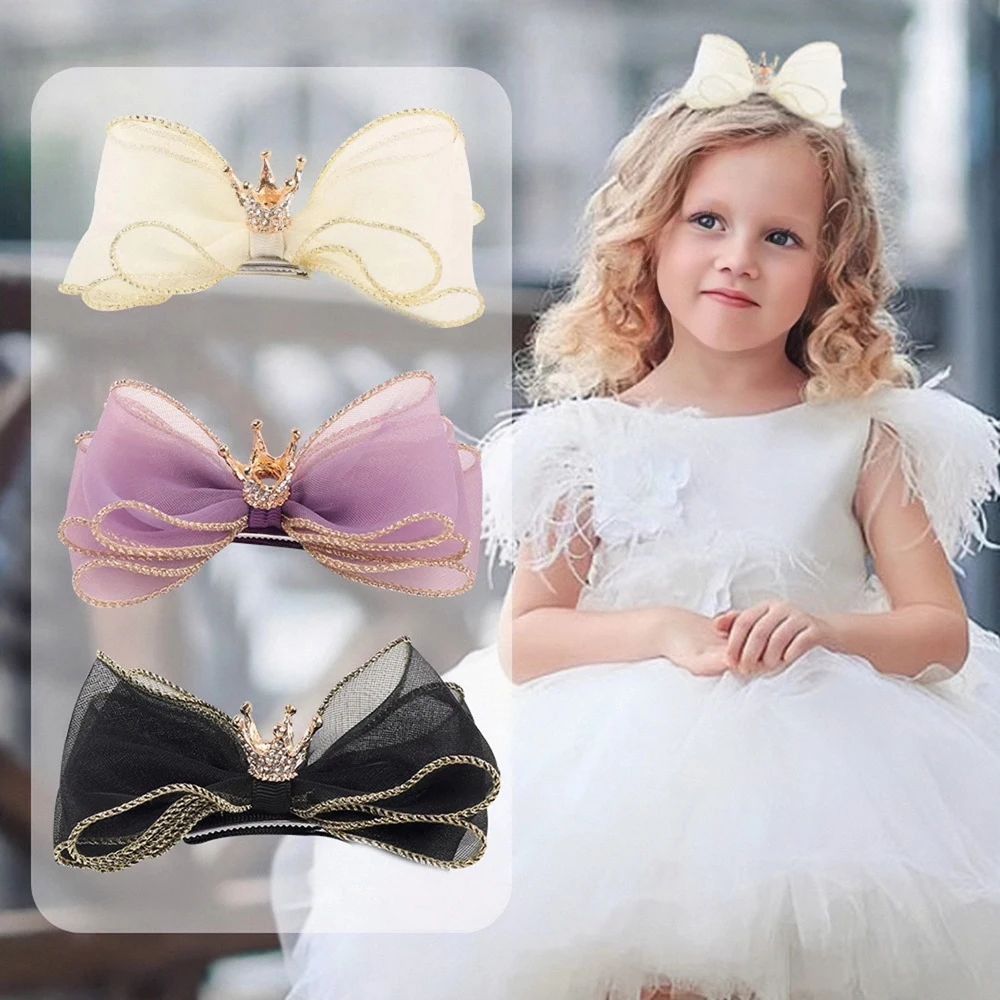 

Fashion Princess 3D Crown Organza Bow Top Clip Hair Accessories Three Colors Children's Three-dimensional Crown Bow Hair Clip