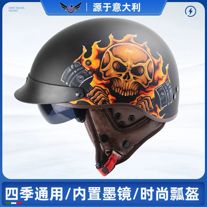 AD Retro Helmet Gangster For Harley Motorcycle Half Helmet Motorcycle Four Seasons Universal Helmet Classic Fashion