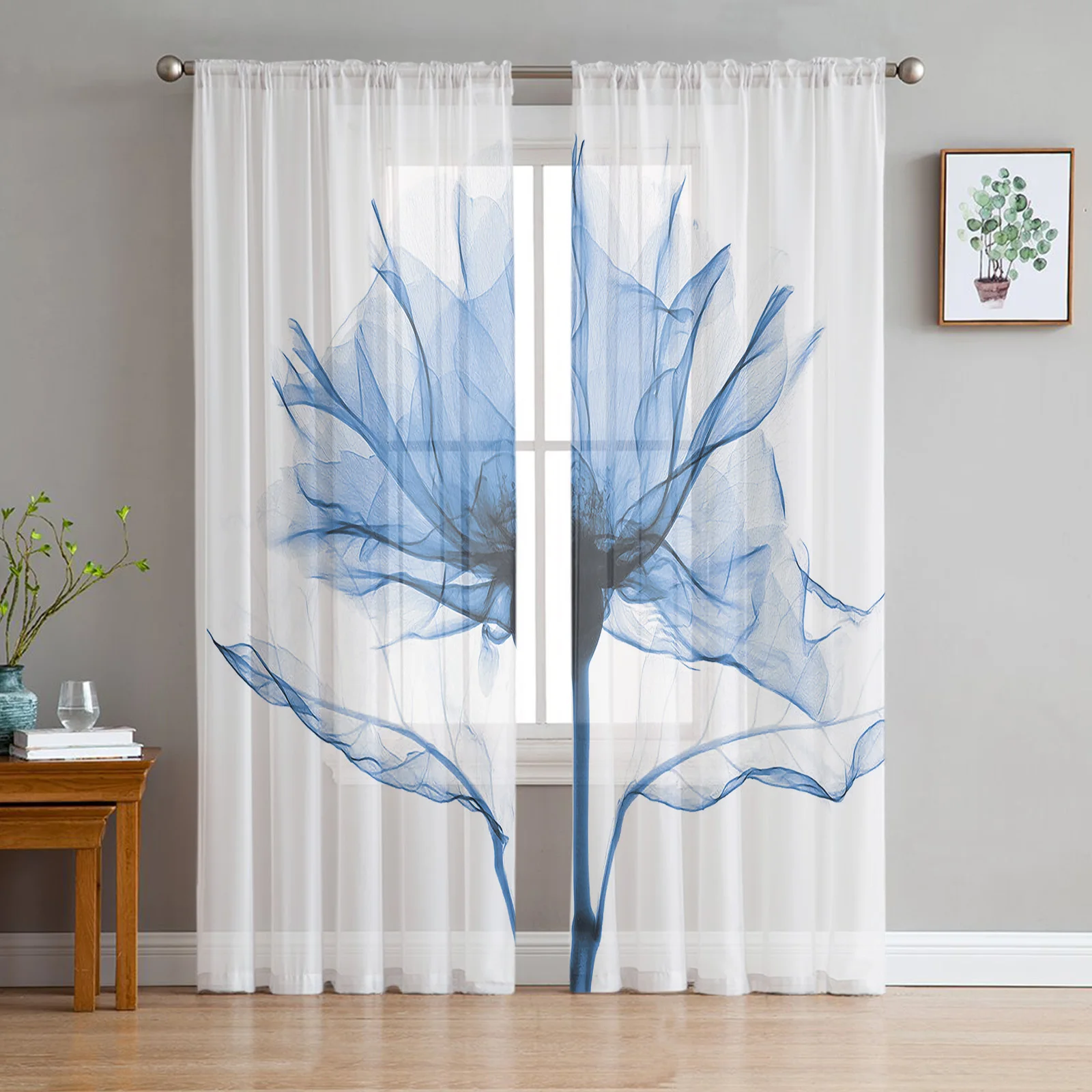 

Голубые цветочные абстрактные белые прозрачные Занавески s для гостиной, занавески из вуали для спальни, ванной, тюлевые занавески s, оконны...