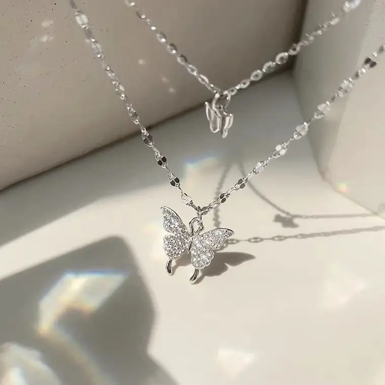 

2022 New Double Layer Butterfly Necklace Female Net Red Design Ins Clavicle Chain Light Luxury Niche Pendant Necklace
