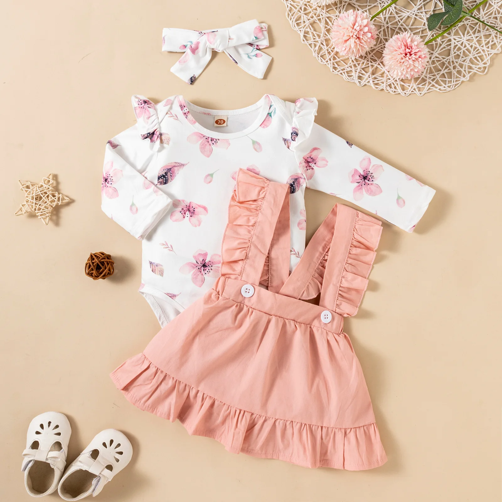 

Baby Girl Clothes Childen Clothing Sets Infant Floral Long Sleeve Bodysuit + Solid Suspender Skirt 2pcs Set Toddler Outfits