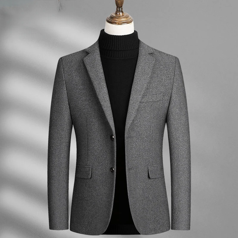 

2022 Men's Autumn Winter Fashion Wool Blazers Male Solid Color Suit Jackets Men Business Casual Woolen Clothing Outerwear M22