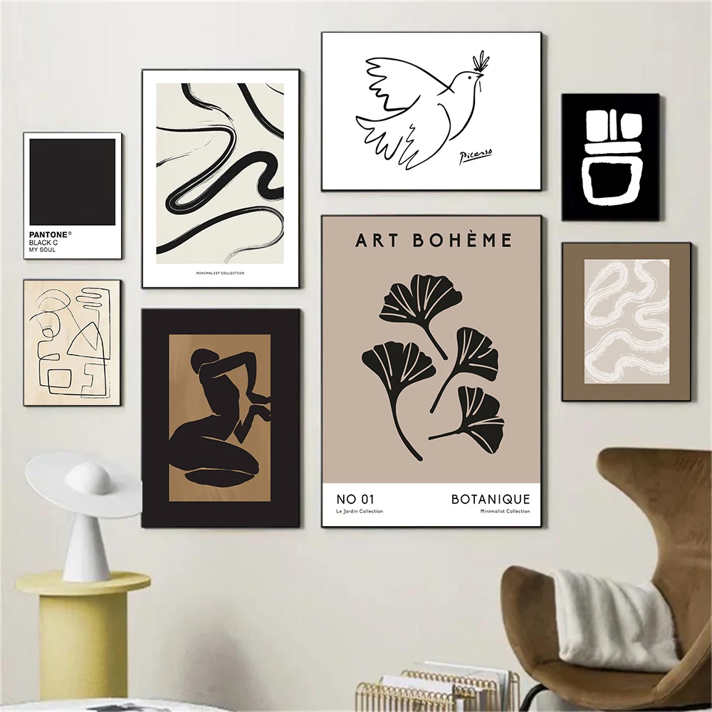 

Boho Modern Paintings Print On Canvas Simple Neutral Color Art Poster Murals Minimalist Wall Pictures For Living Room Decor