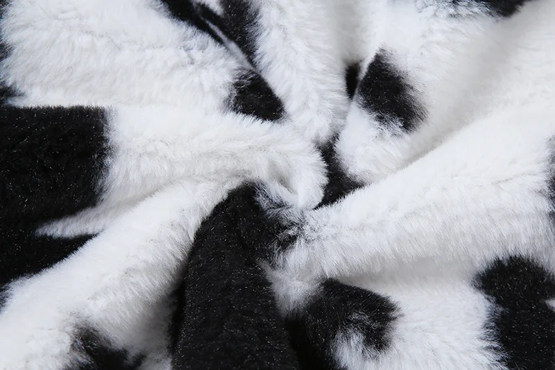 2021 Spring Goth Dark Punk Style Gothic Crop Faux Fur Coats Fashion Warm Streetwear Harajuku Cow Print Long Sleeve Women Jackets