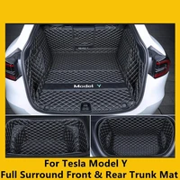 for tesla model y full surround front and rear car trunk mat microfiber leather protective pad interior modification accessories