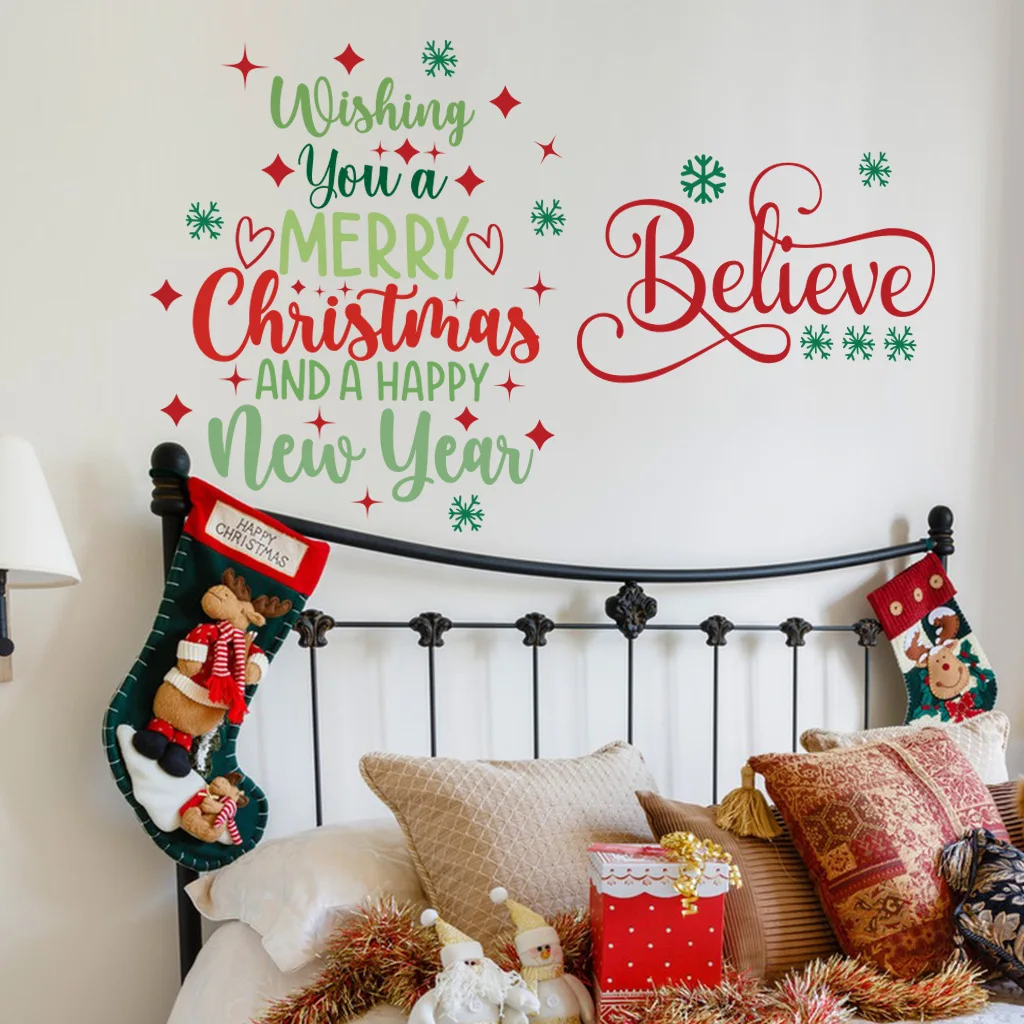 

Merry Christmas Holiday Party Decoration Wall Sticker Decor for Home 2023 Christmas Ornaments Xmas Gift Noel New Year Wall Decal