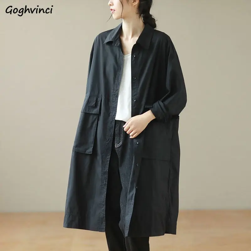 

Trench Women Solid Pockets Fashion All-match Korean Style Office Lady Daily Casual Popular Basic Design Elegant New Arrival Chic