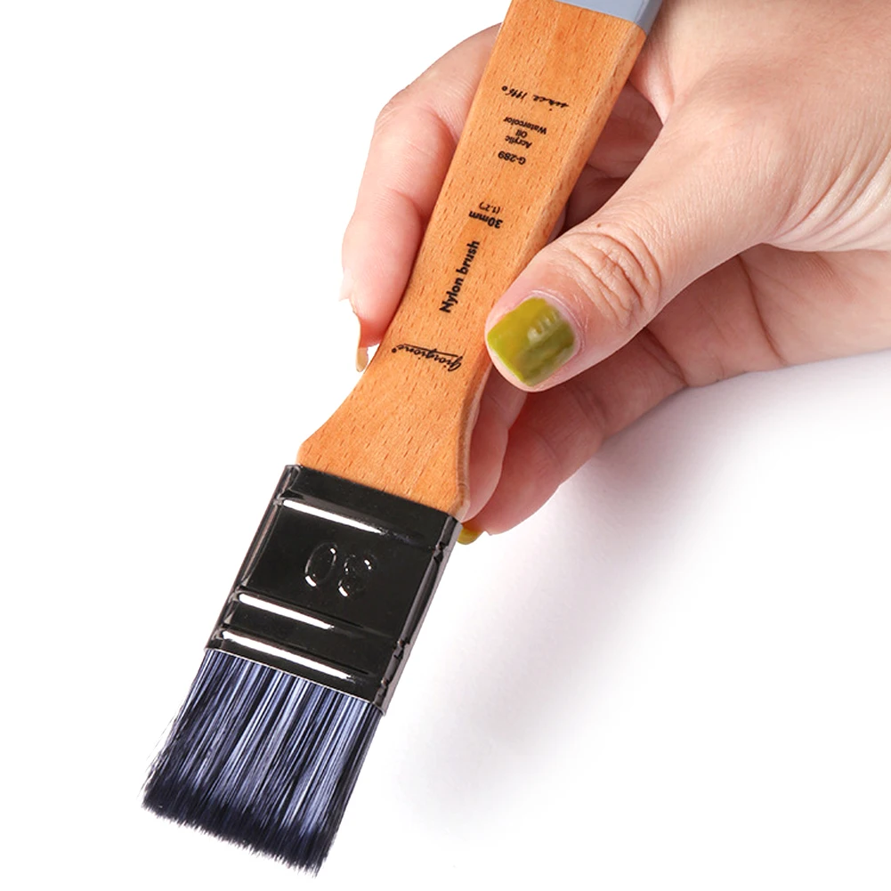 

1 Pcs Flat Head Oil Painting Acrylic Row Brush Gouache Watercolor Artist Paint Wall Painting Nylon Hair Beech Rod Clean Brush