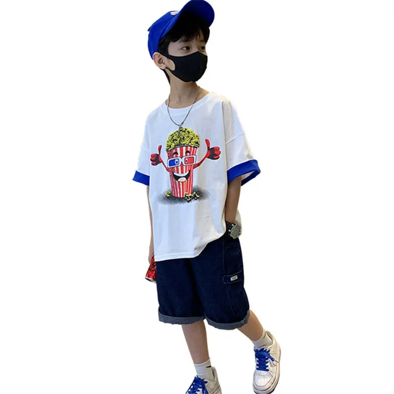

2PC/Sets For Age 4-14Years Teen Boys Clothing Suits New Kids Summer Short Sleeve T-Shirt+Shorts Cartoon Print Casual Boys Outfit