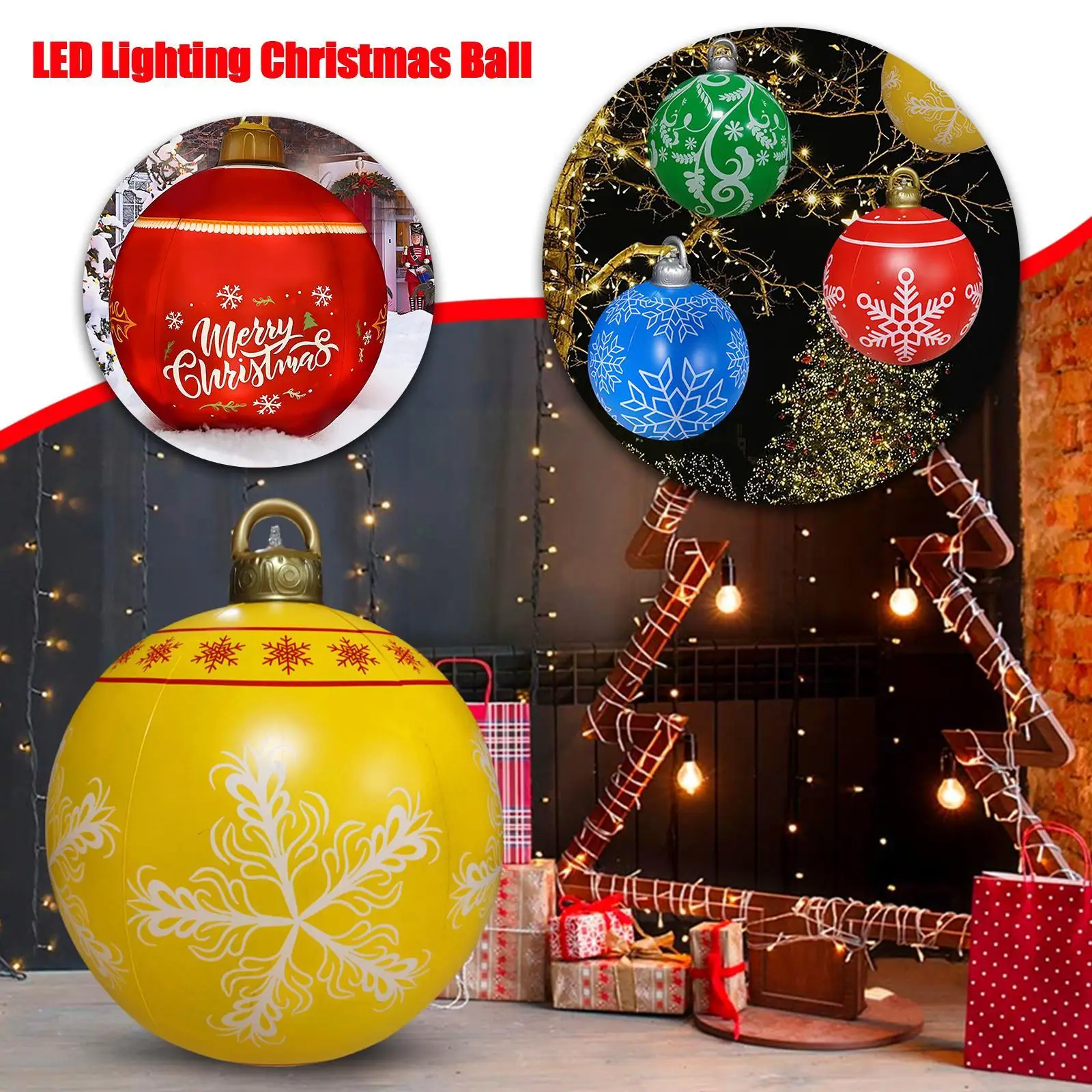 

60Cm Christmas Ball Christmas Tree Decoration Outdoor Inflatable Toy Gift Christmas Home PVC Christmas Crafts Ball Atmosphe T0V4