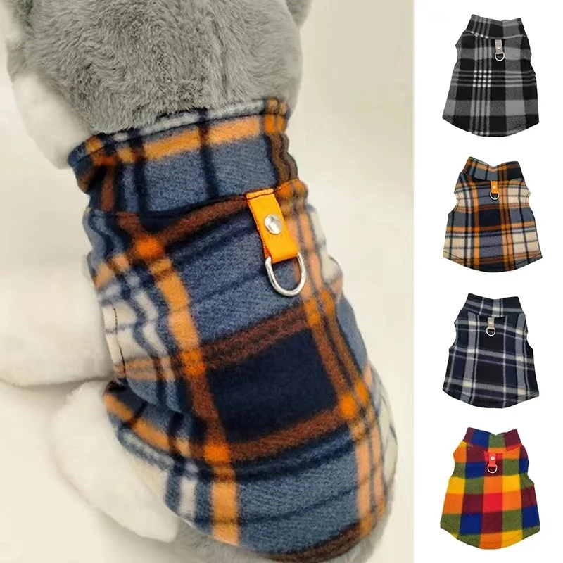 

Pet Plaid Vest Autumn Winter Medium Small Dog Clothes Warm Wool Traction Ring Costume Kitten Puppy Big Dog Coat Chihuahua Poodle