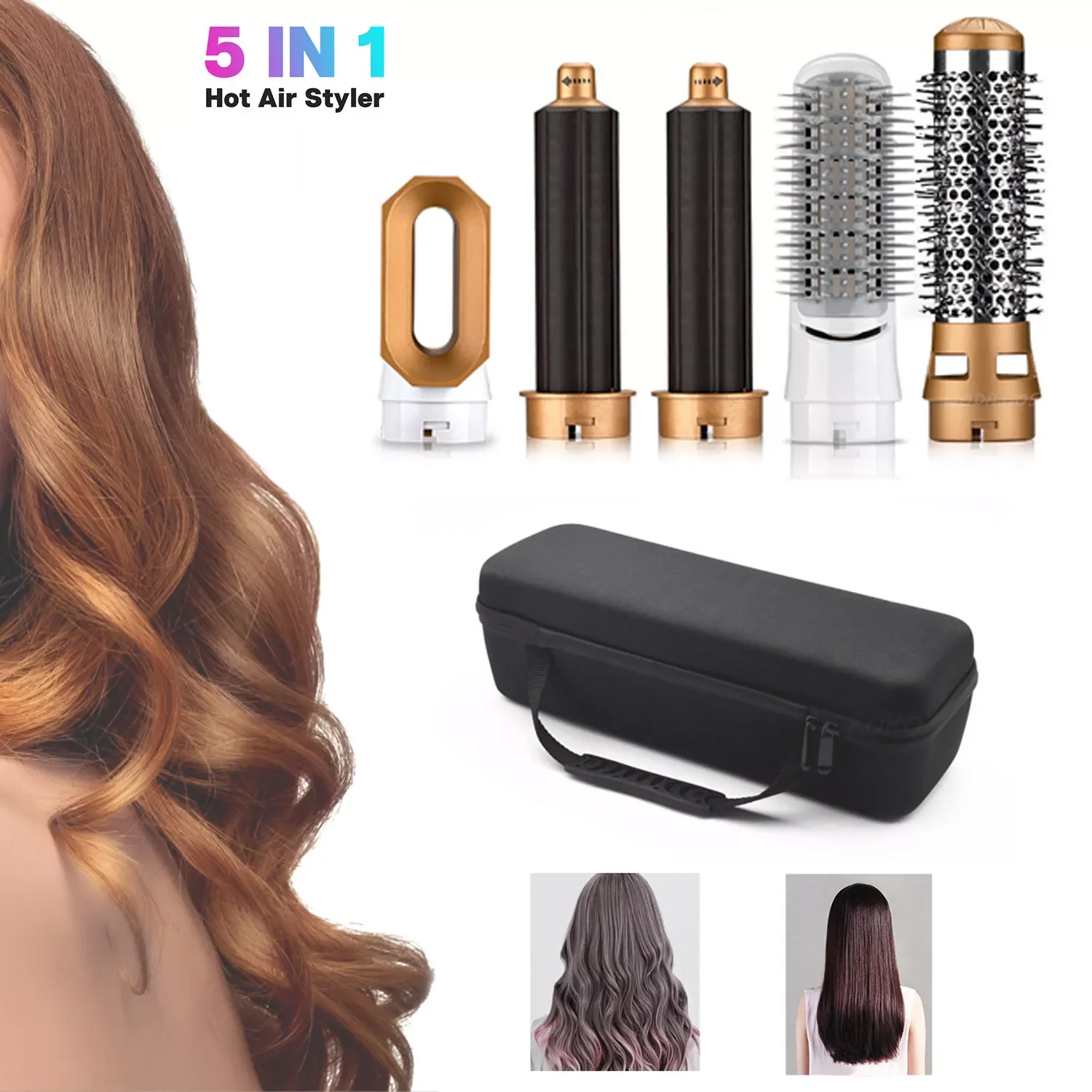 

Electric Hair Dryer 5 In 1 Kit Hair Comb Negative Ion Straightener Brush Blow Dryer Air Comb Curling Wand Detachable Brush Kit