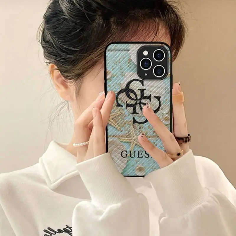 

Blue Wood Seashells Sea Star Brand Guess Phone Case Hard Leather Case for iPhone 11 12 13 Mini Pro Max 8 7 Plus SE 2020 X XR XS
