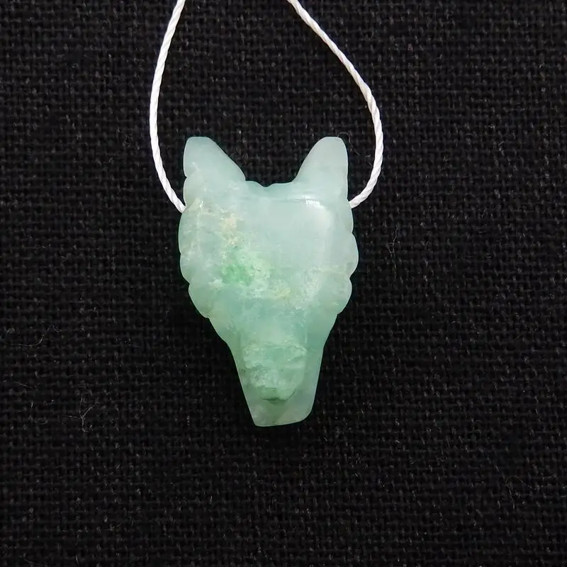 Natural Stone Chrysoprase Handcarved Wolf Head Side Drilled Animal Necklace Pendant Bead 24x14x9mm 3g