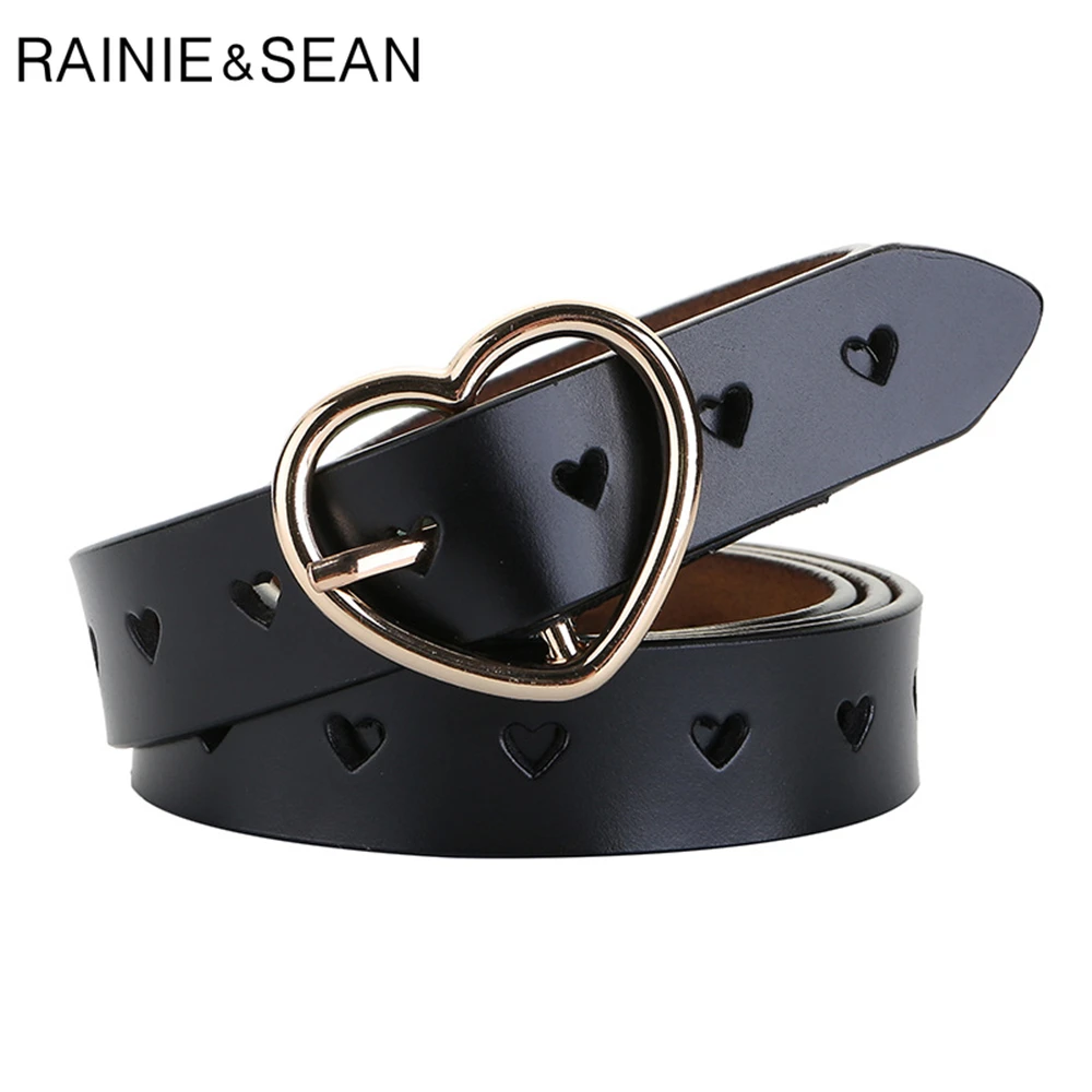 

Ремень RAINIE SEAN женский из натуральной кожи, винтажный дизайнерский брендовый черный пояс с пряжкой в форме любящего сердца