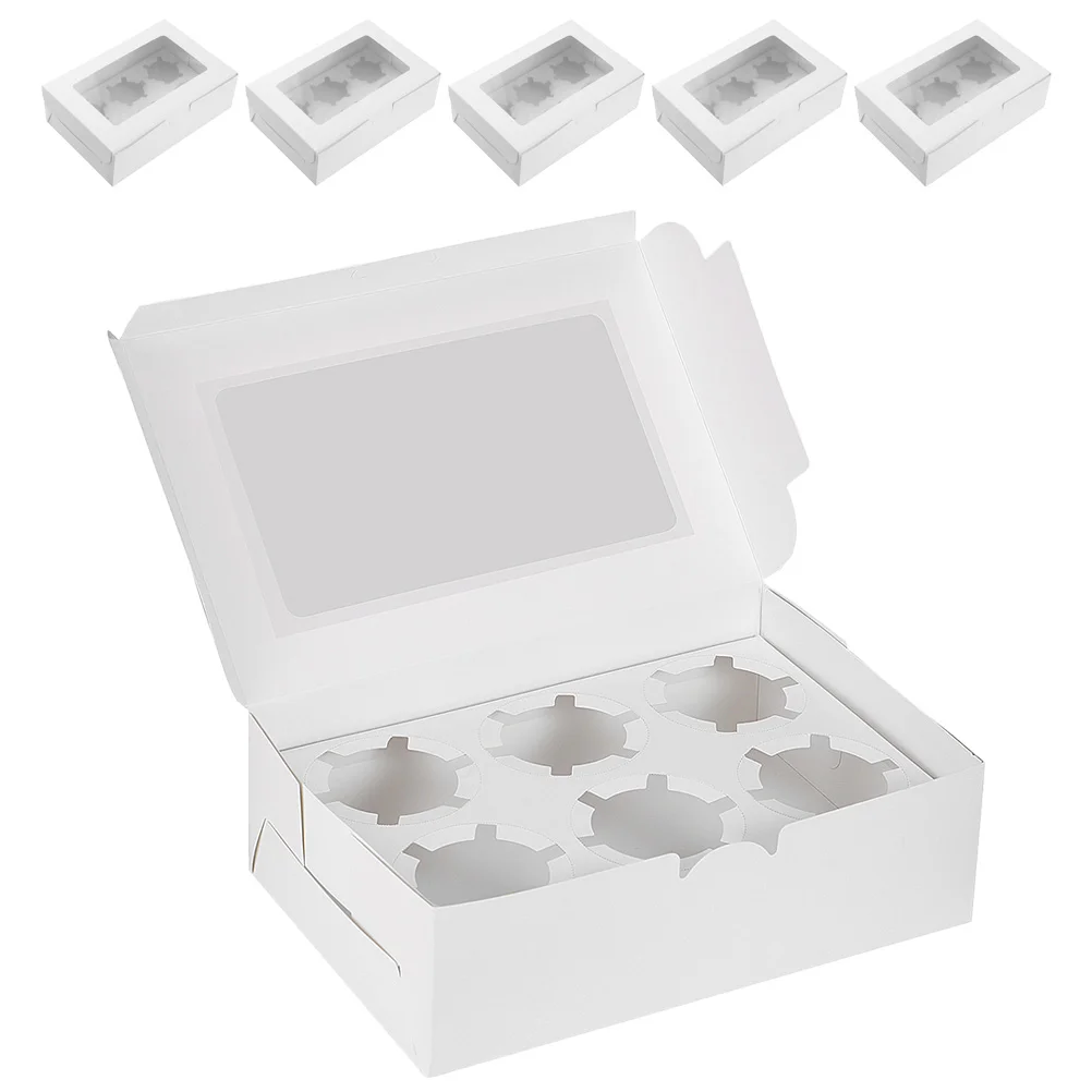 

6 Pcs Clear Cups Cake Box Party Carrier Egg Tart Cupcake White Biscuit Container