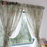 pastoral green broken flowers transparent pink double layer tulle curtains for bedroom balcony window screen window curtains z