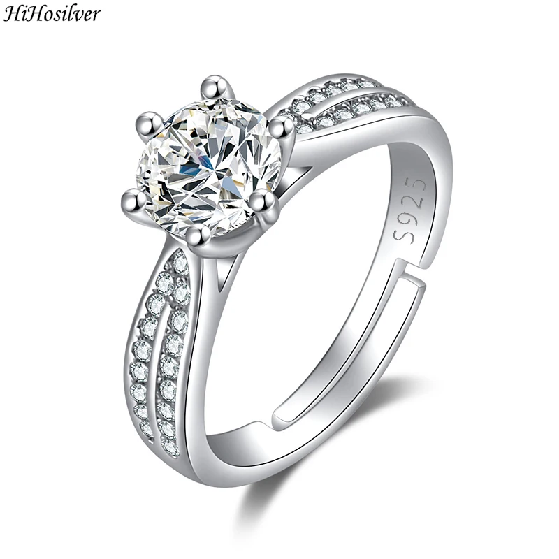 

HiHosilver 925 Silver Needle Woman's Fashion High-quality Jewelry Six Prong Setting Double Row CZ Crystals Zircon Ring HS0167