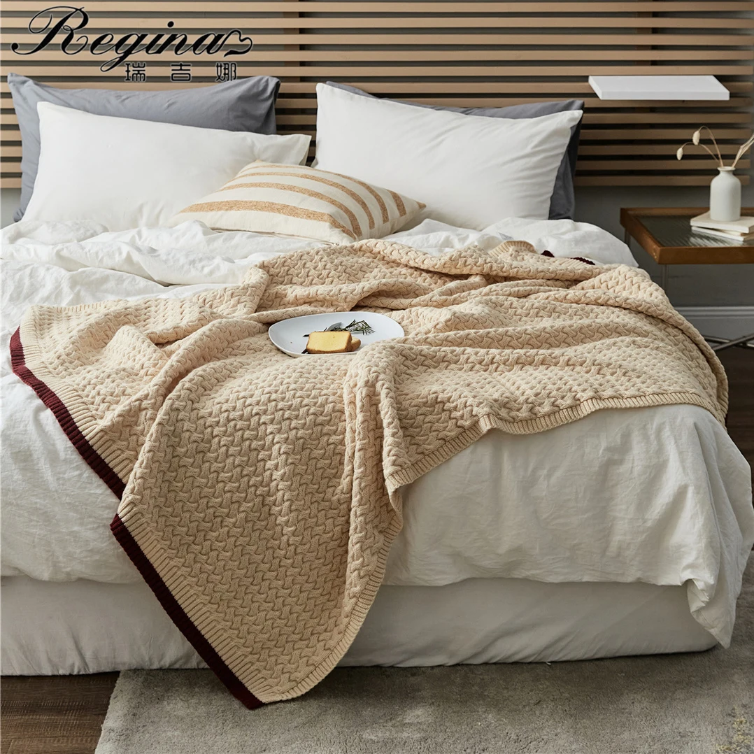 

REGINA Vintage Luxury Wool Crochet Blanket Stripe Contrast Color Design Knitted Bed Sofa Throws Elegant Travel Car Throw Blanket