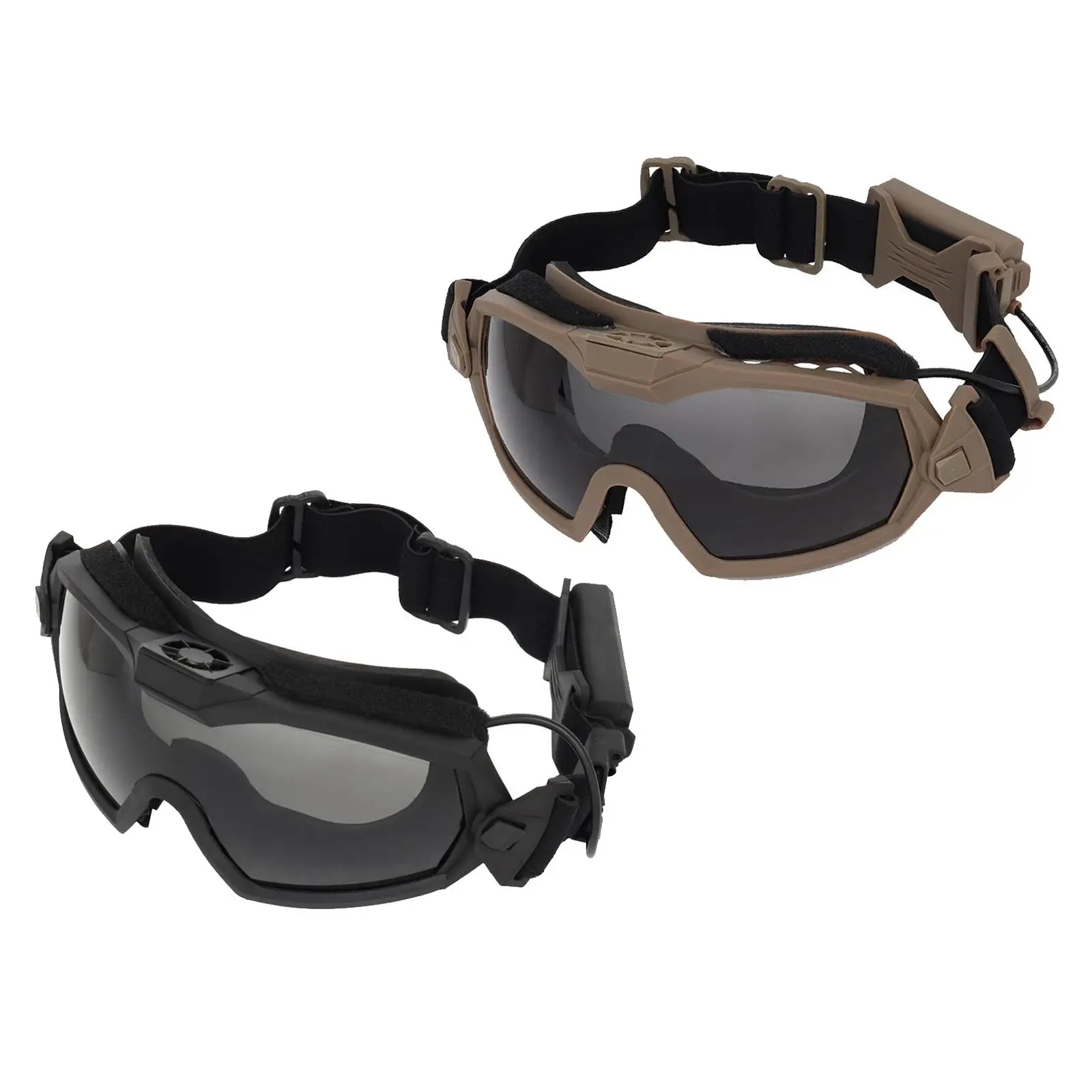 Anti-Impact Goggles with Fan, Tactical Safety Goggles Anti-Fog UV400 Glasses Eyewear with 2 Lens for Riding Shooting Hunting