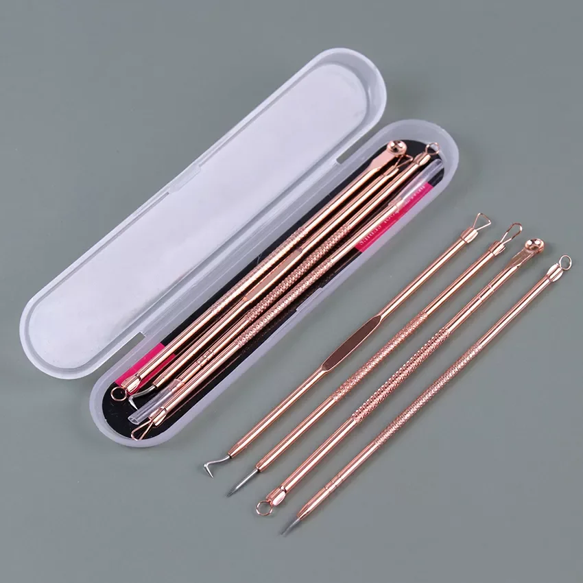 

4PCS Blackhead Extractor Rose Gold Black Dots Cleaner Acne Blemish Remover Needles Set Black Spots Pore Cleanser Tool