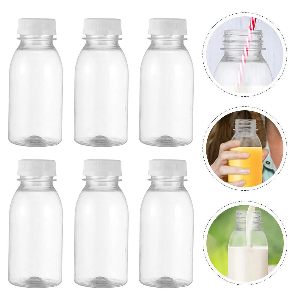 

6 Pcs Bottled Bulk Water Bottles Kids Reusable Transparent The Pet Milk Lids Child Empty Juice Containers Fridge