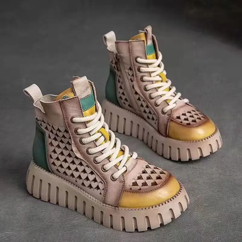 

2022 Summer Women's Designer Boots Hollow Short Boots Breathable Hole Shoes Thick Bottom Light Casual Hollow Single Shoes Women