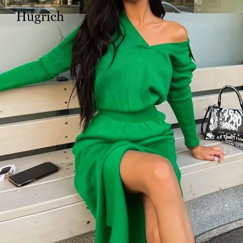 

Women's Casual Knit Skirt Set Long Sleeve Turtleneck and Corset Slit Midi Skirt