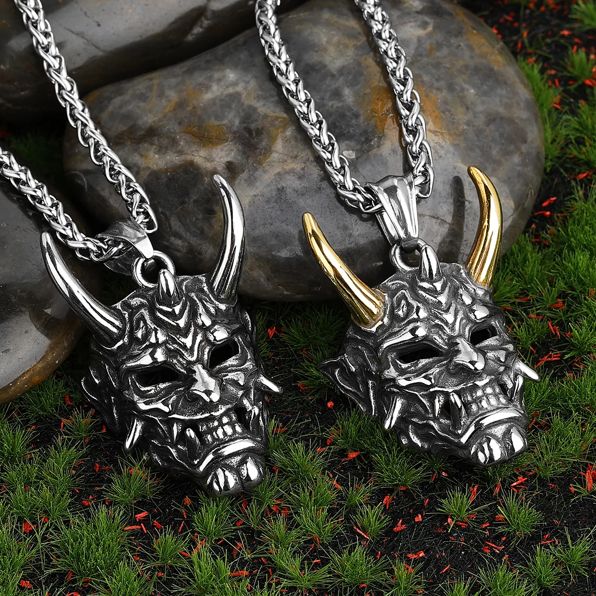 

Stainless Steel Men's Necklace Pendant Personality Retro Prajna Ghost Goth Hip Hop Punk Fashion Jewelry Set Gift Wholesale