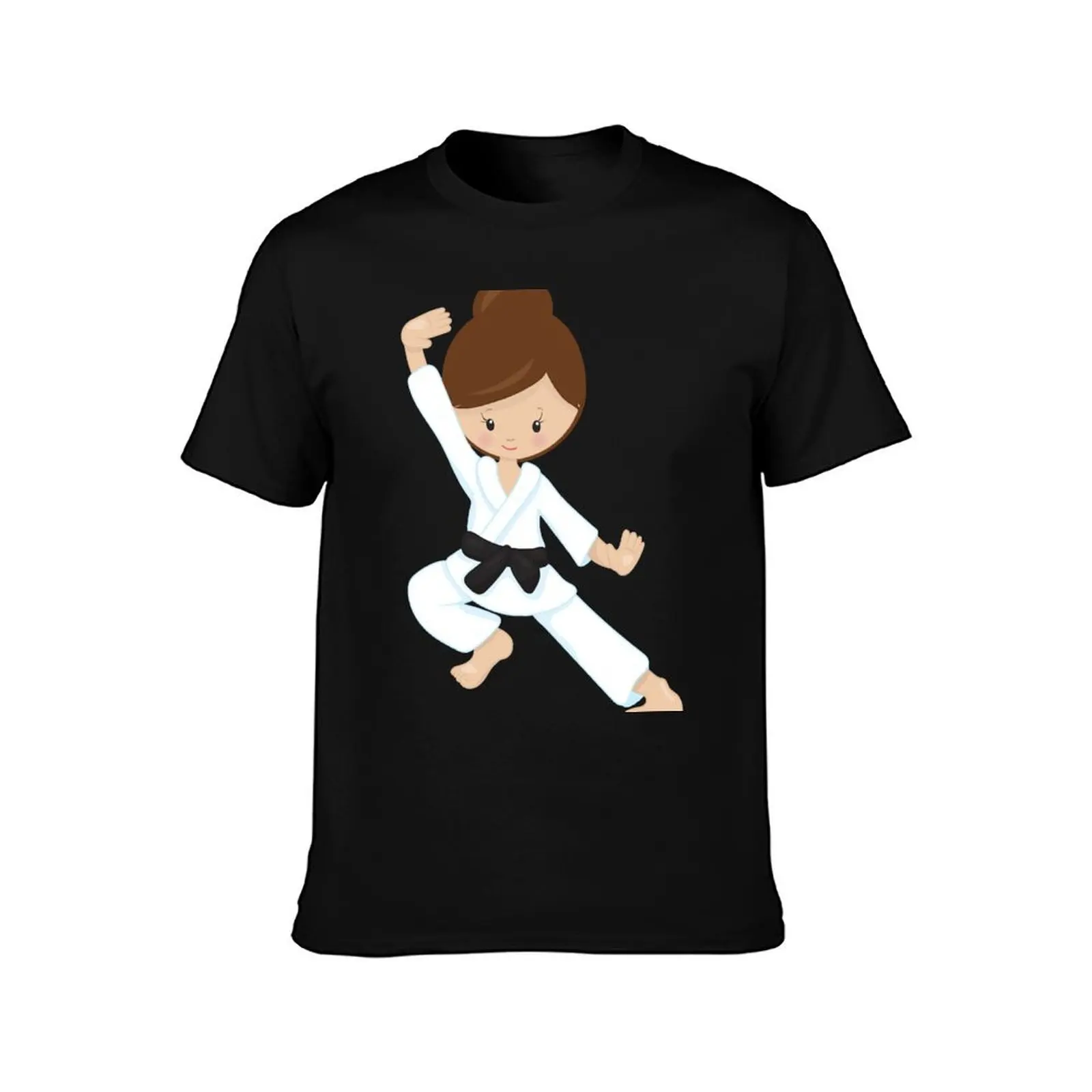 Фото Футболка Karate Girl Brown Hair T-Shirt, простая повседневная футболка с короткими рукавами №2