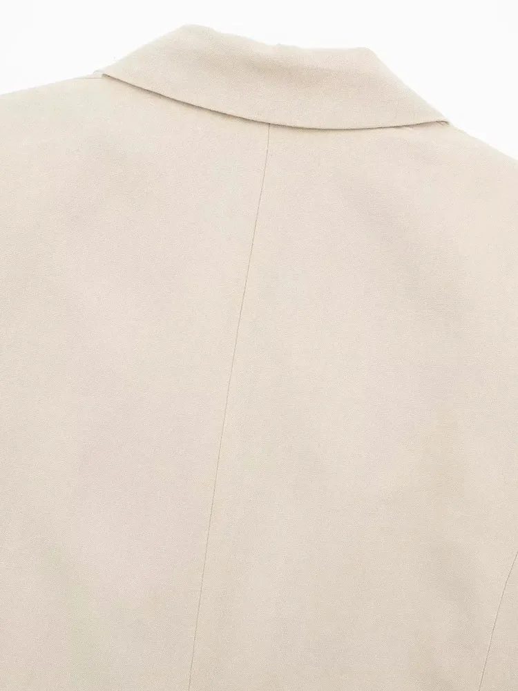 PAILETE Women 2023 fashion linen cropped blazer coat vintage long sleeve front double breasted female outerwear chic tops