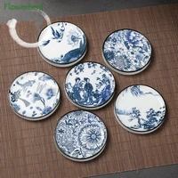 blue and white coaster ceramic tea tray round insulation pad white porcelain household tea coasters kung fu tea set tea ceremony