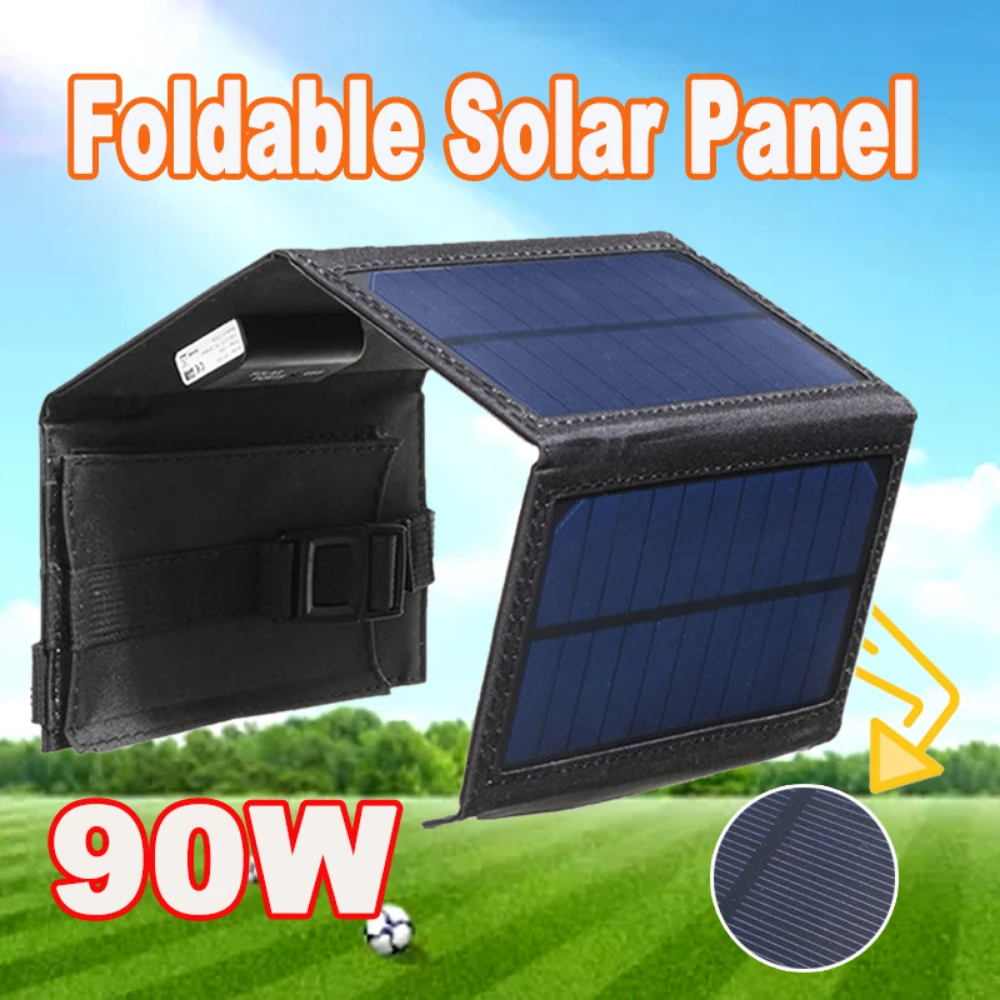 

Foldable Solar Panel 90W Camping Equipment Portable USB 5V Solar Chargers Waterproof Camping Supplies Survival Gadgets Outdoor