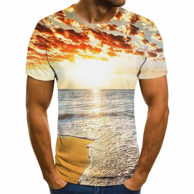 

Hawaii beach men's T-shirt 3D graphics T-shirt casual Harajuku tops summer fashion round neck shirt plus size streetwear
