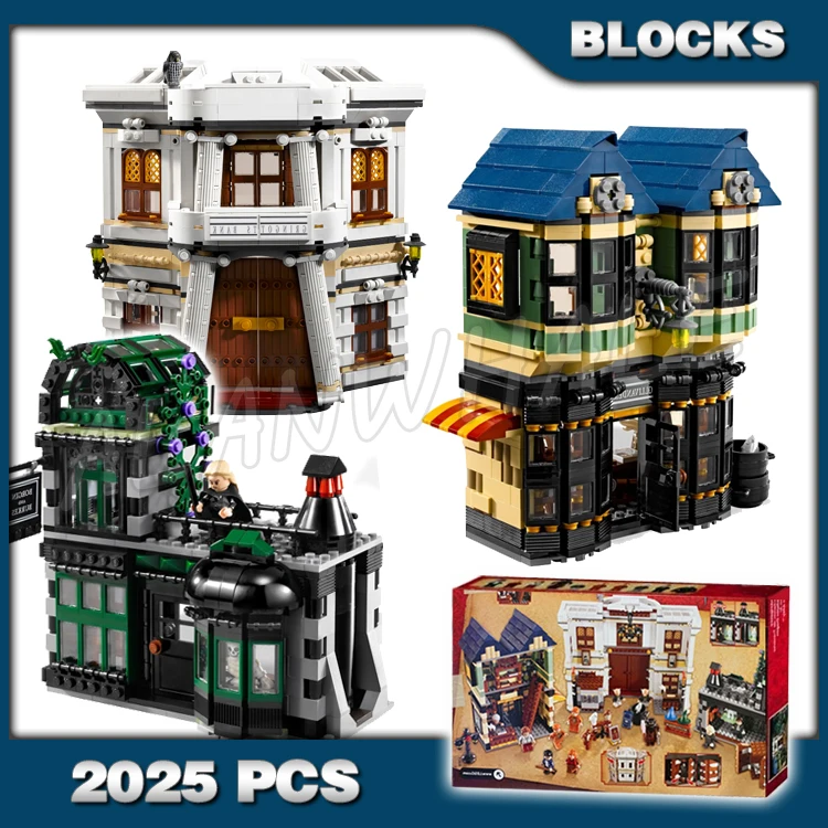 

2025pcs Magical World of Wizards 3 Modular Diagonal Alley Bank Store Street 16012 Building Blocks Set Compatible With Model