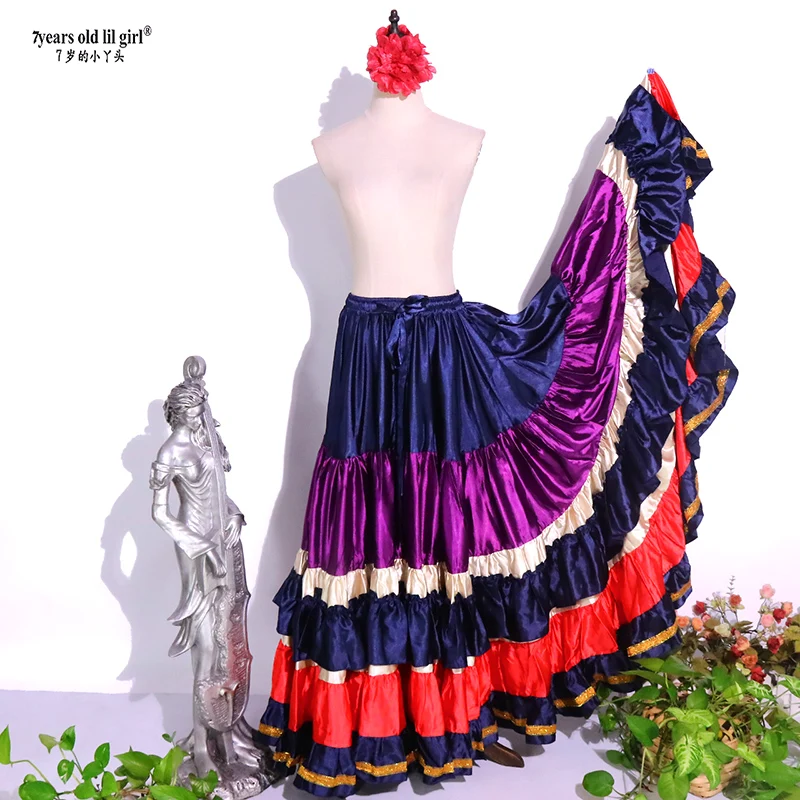 Танцевальный живот этнический фламенко атласный 25 ярдов 4 ярусная юбка Цыганская