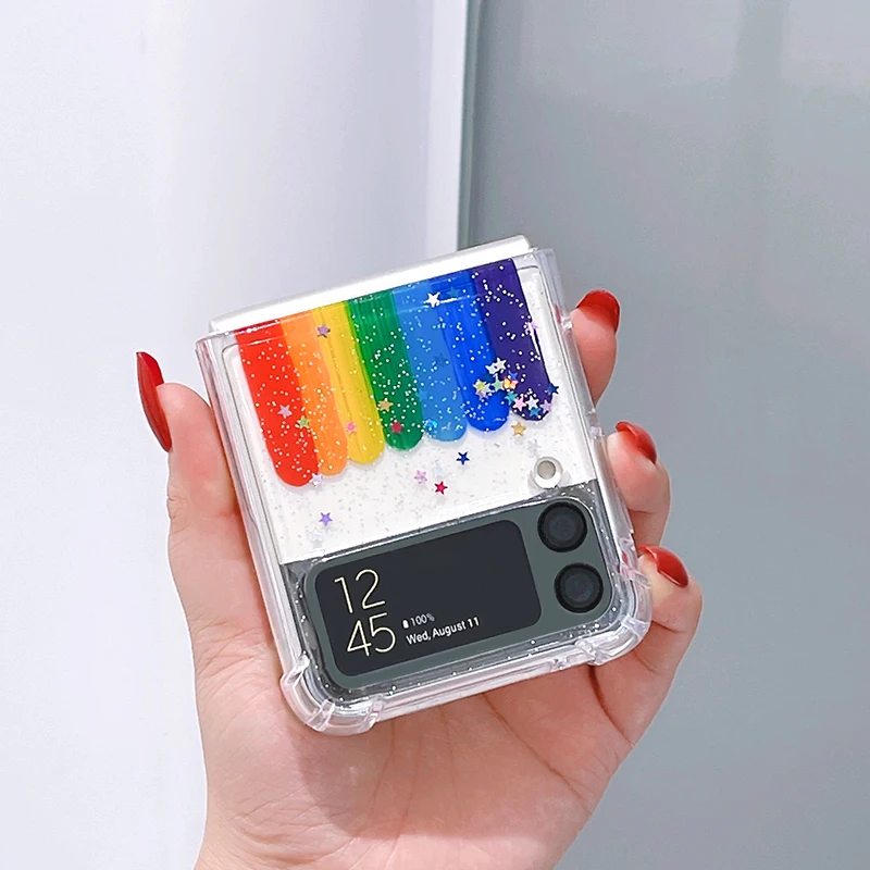 

Корейский Ins чехол для телефона Samsung Z Flip 3 милый противоударный мягкий чехол Galaxy ZFlip 3 Радужная прозрачная задняя крышка Zflip3 F7110