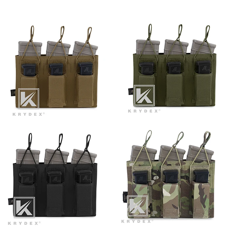 

KRYDEX Tactical Triple Open Top 5.56&Pistol Magazine Pouch Multicam MOLLE/PALS Holster Mag Carrier For Shooting Airsoft Military