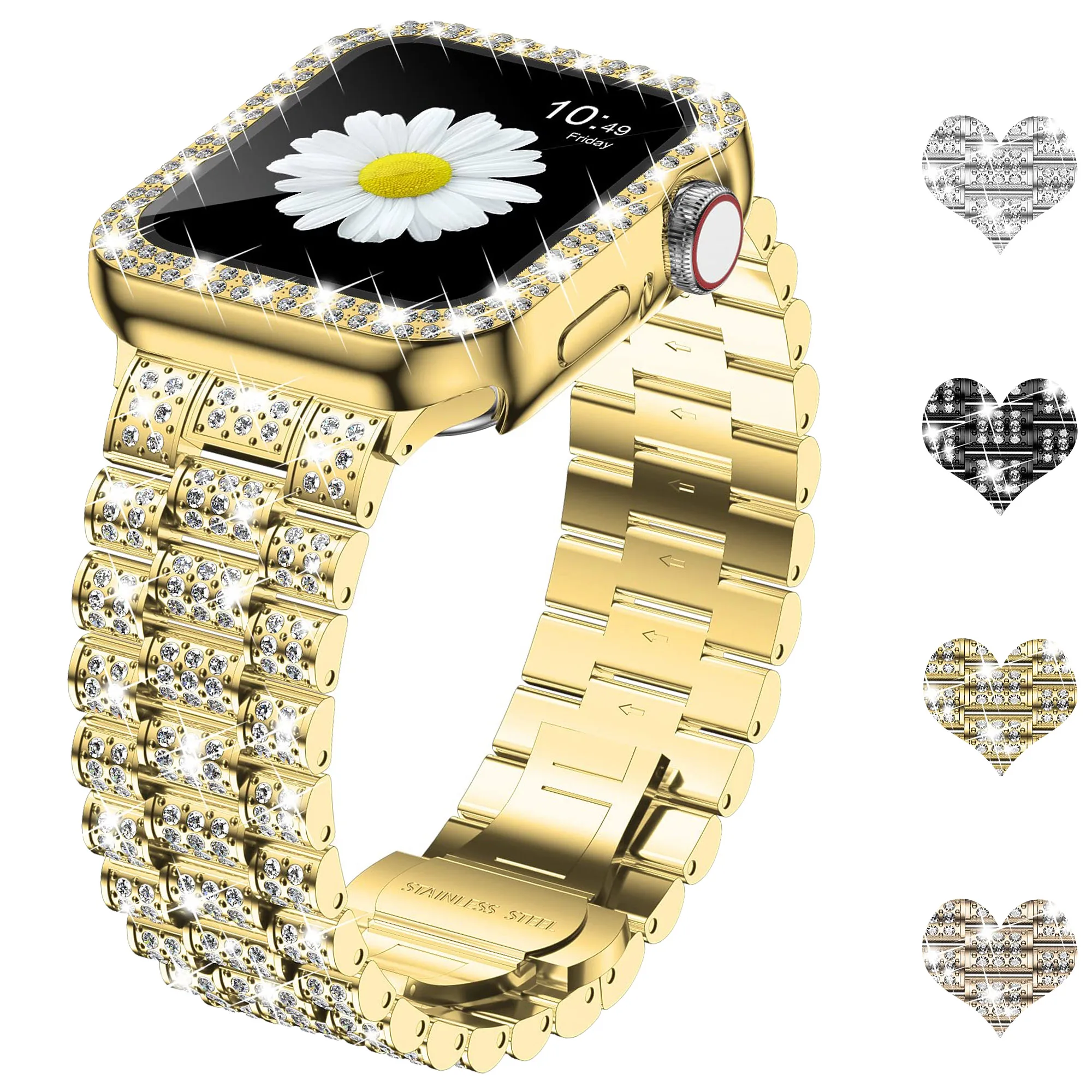 

Metal Diamond Strap+Case For Apple Watch Band 8 45mm 41mm Woman Bracelet Wristband for iwatch series 8 6 5 4 SE 7 42mm 40mm band