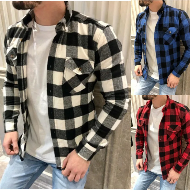 2023 High Quality Clothes Fall New Smart Casual Men's Flannel Plaid Shirt Business Office Long Sleeve Shirt