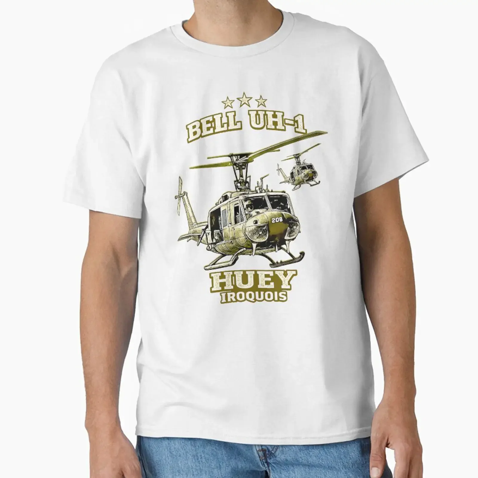 Фото Винтажная дизайнерская одежда в стиле стритвир с принтом Bell UH 1 Iroquois Helicopter, разработанная и продаваемая Aerolovers, дышащая, с эффектом потертости. №1