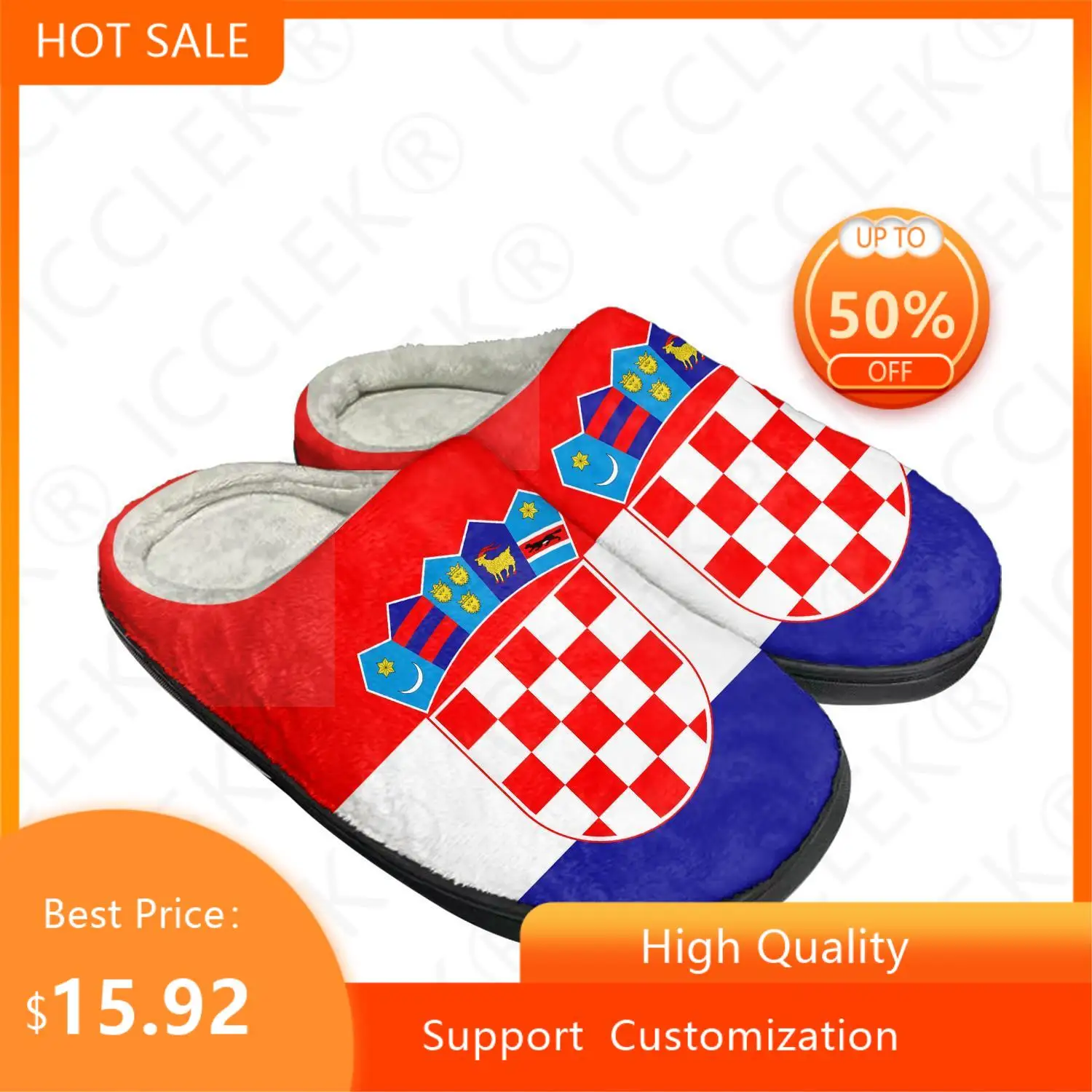 

Домашние хлопковые тапочки с Хорватским флагом на заказ, мужские и женские сандалии, Хорватия, плюшевая спальня, Повседневная Теплая обувь, термотапочки