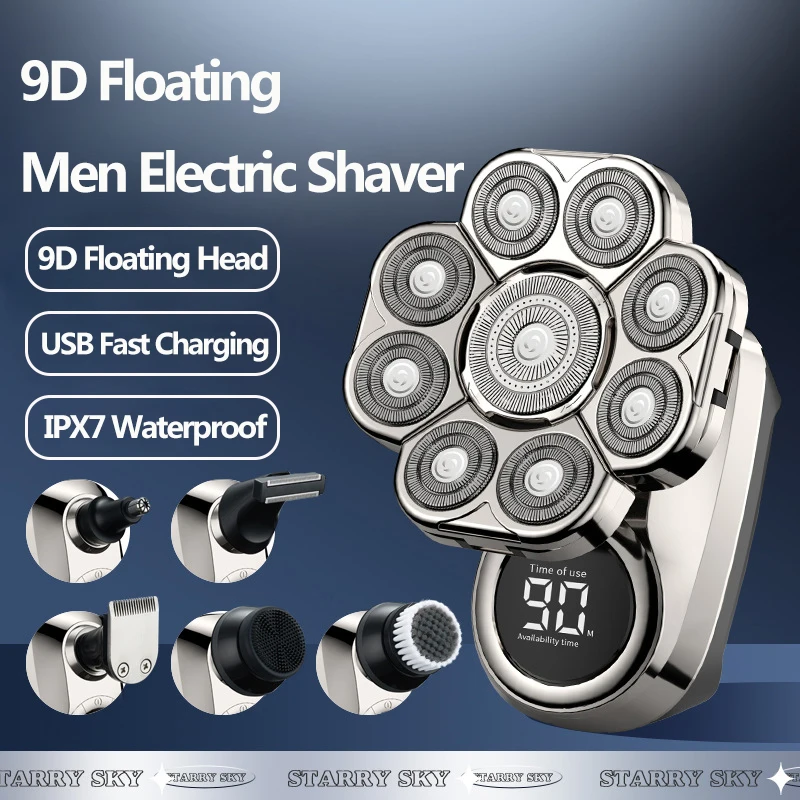 9D Electric Head Shaver 6 in 1 Shavers for Bald Men Electric