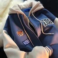 embroidery oversized hoodies new autumn winter women jackets female outwear baseball uniform loose harajuku coat patchwork ins
