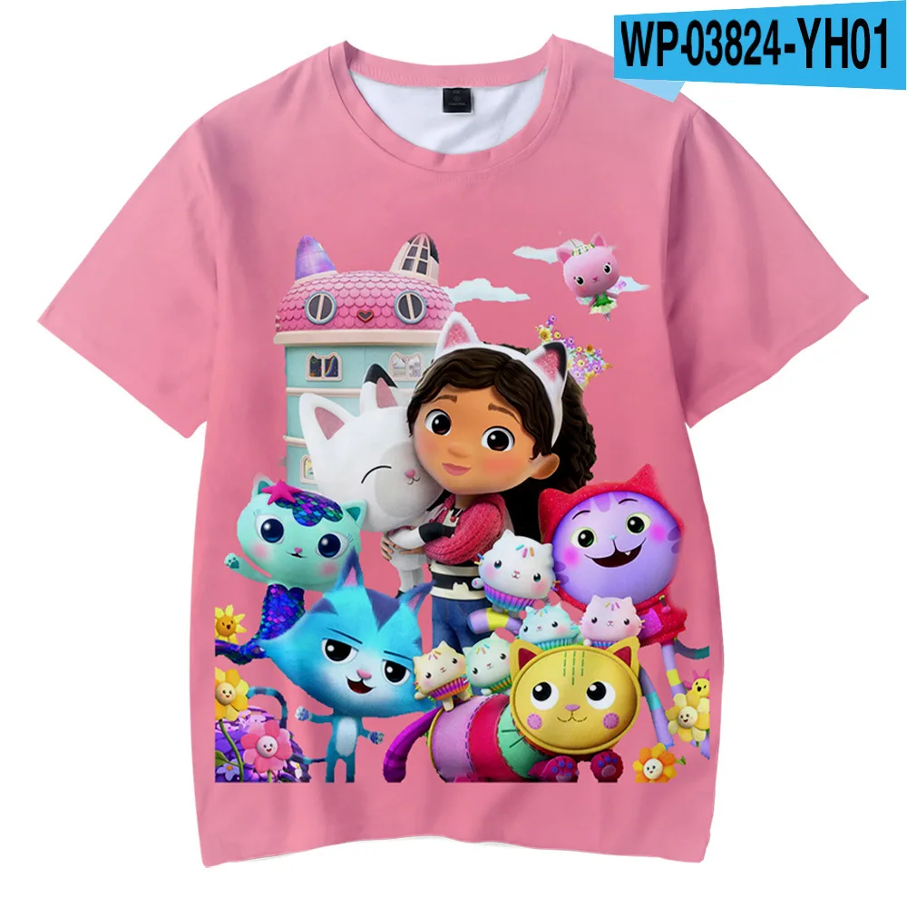 

2022 Summer Kawaii Cute Gabbys Doll House T Shirt Kids Full Colored 3D T-shrit Girls Short Sleeves T-shirt Woman Raper Style Top