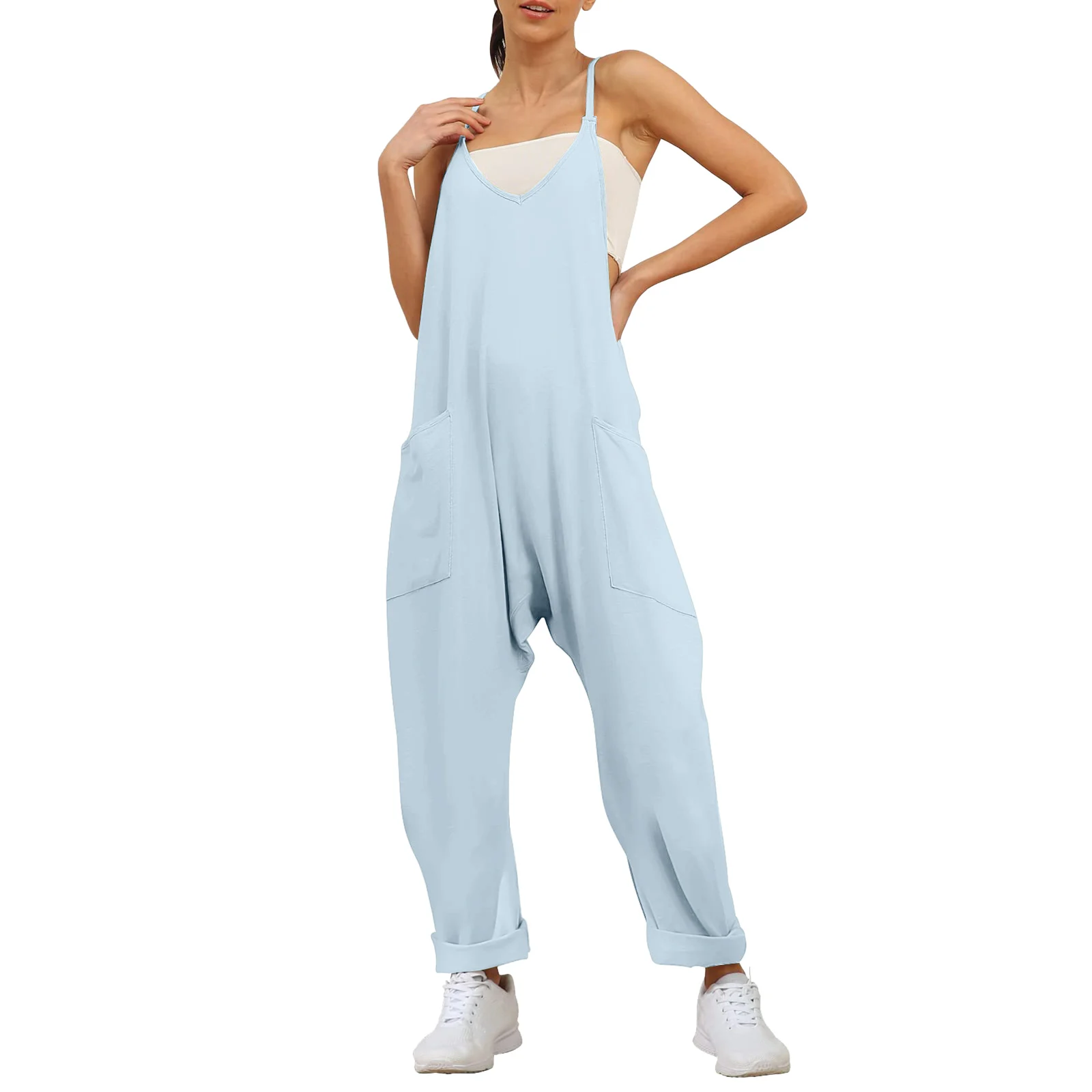 

Womens Casual Summer Jumpsuit Sleeveless Loose Solid Color Comfortable Wine Jumpsuit Romper with Pants Womens Strapless Jumpsuit
