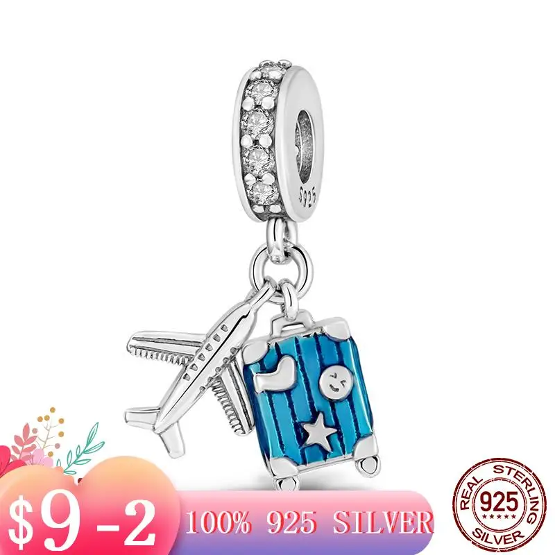 

Independent Design 925 Sterling Silver Airplane luggage pendant Charm Fit Original Pandora Bracelet Making DIY Jewelry For Women