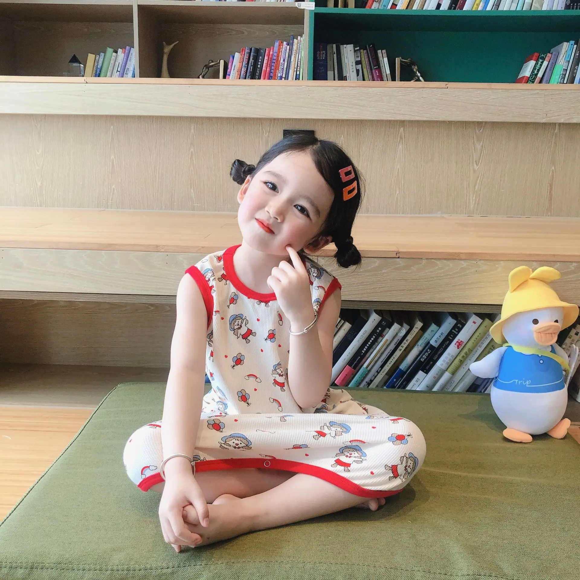 

Kids Sleepwear Summer Girls Cartoon Duck Car Bear Print Vest Dress Cotton Children Nightwear 1-6 Years